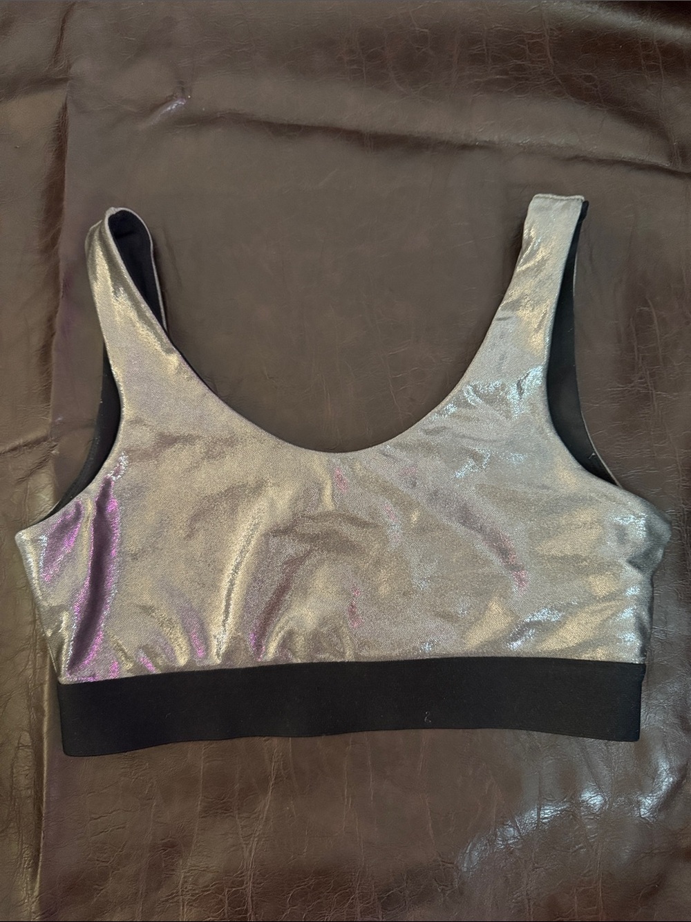Heroine Sport Silver Shimmer Sports Bra with Black Band